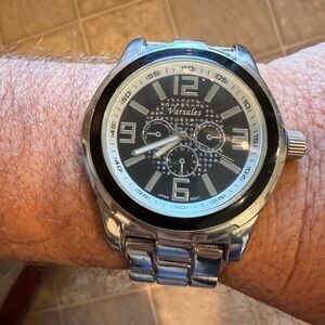 Men's Silver Stainless Steel Black Dial  Varsales Watch
